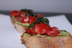 Avocado Black Garlic Bruschetta with Tomato and Basil Recipe